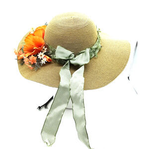 COOLIBAR Floppy Sun Hat Brown Wide Brim UPF 50+ Packable Flowers & Ribbons